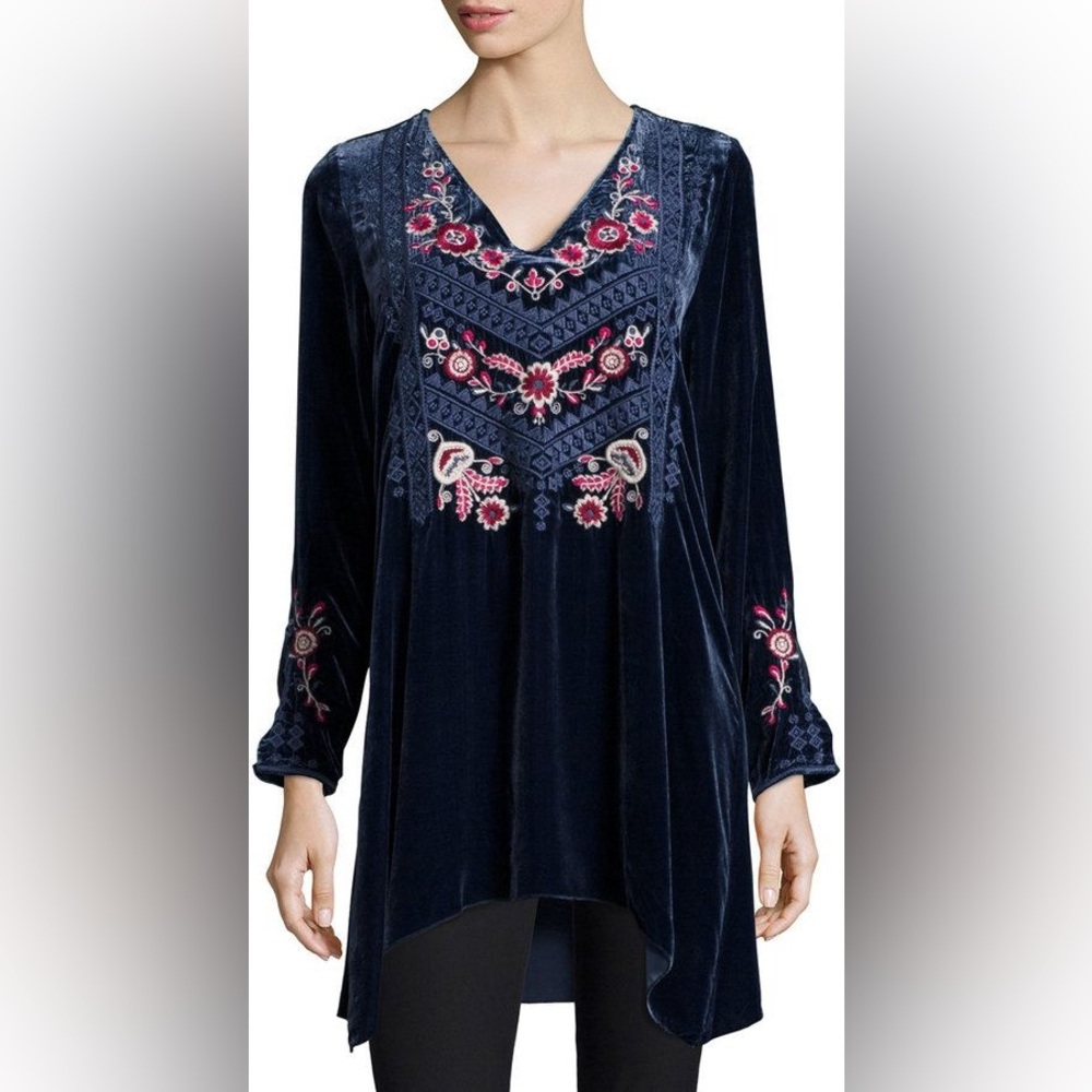Johnny Was Laura Embroidered Velvet Tunic - Size Medium